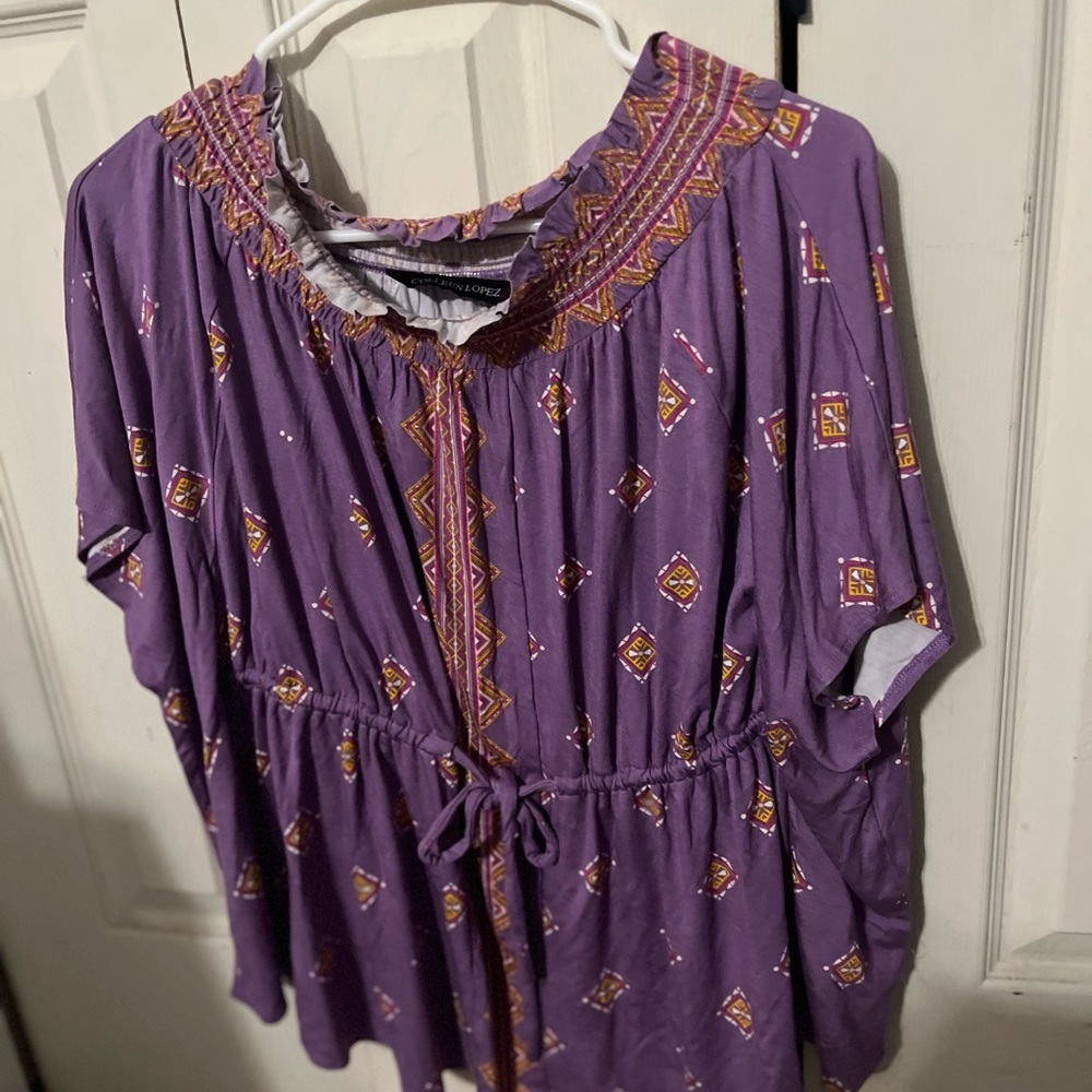 Colleen Lopez NWOT Purple Blouse with Orange Accents